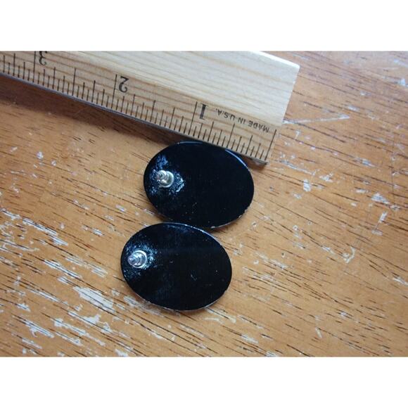 Vintage Gold Redish Brown black Plastic enamel post earrings Boho Style - Picture 3 of 3